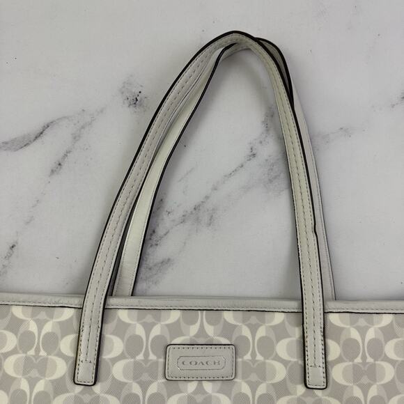 Coach City Tote Bag Purse White Gray Signature Print Coated Large Outlet - Picture 2 of 12